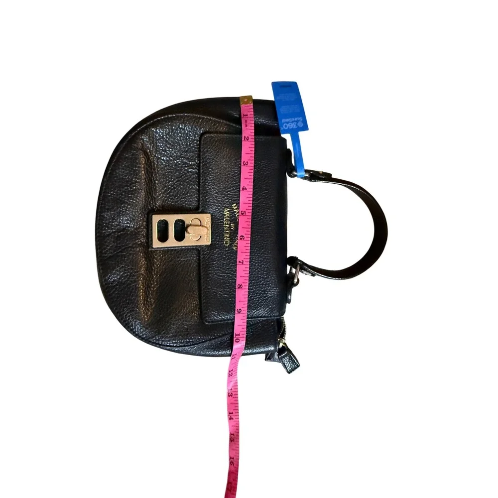 Mario Valentino Black Pebbled Leather Top Handle Bag Made in Italy Turn Lock - Picture 6 of 11